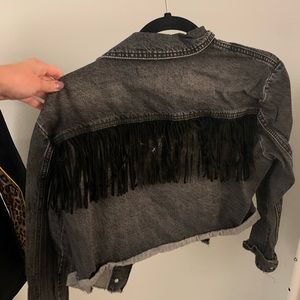 Black fringe jean jacket